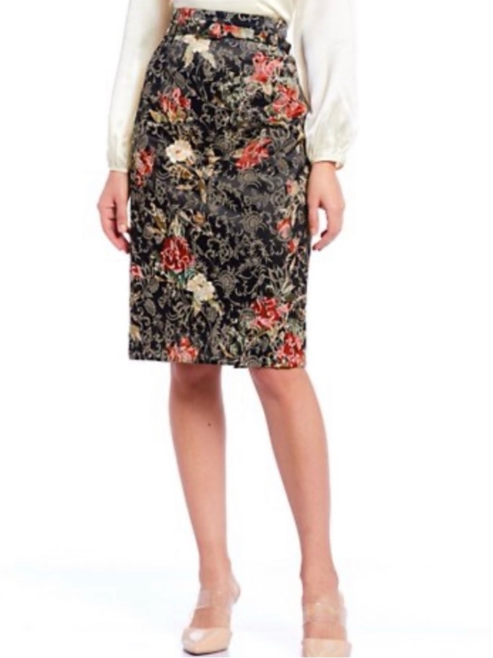 Antonio Melani Floral Belted Pencil MIDI Skirt Size 0